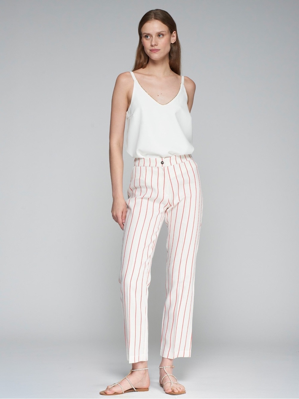 Vilagallo Red and White Striped Linen Trousers